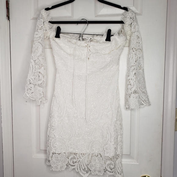 White Lacey Crochet Off shoulder dress - Picture 2 of 4